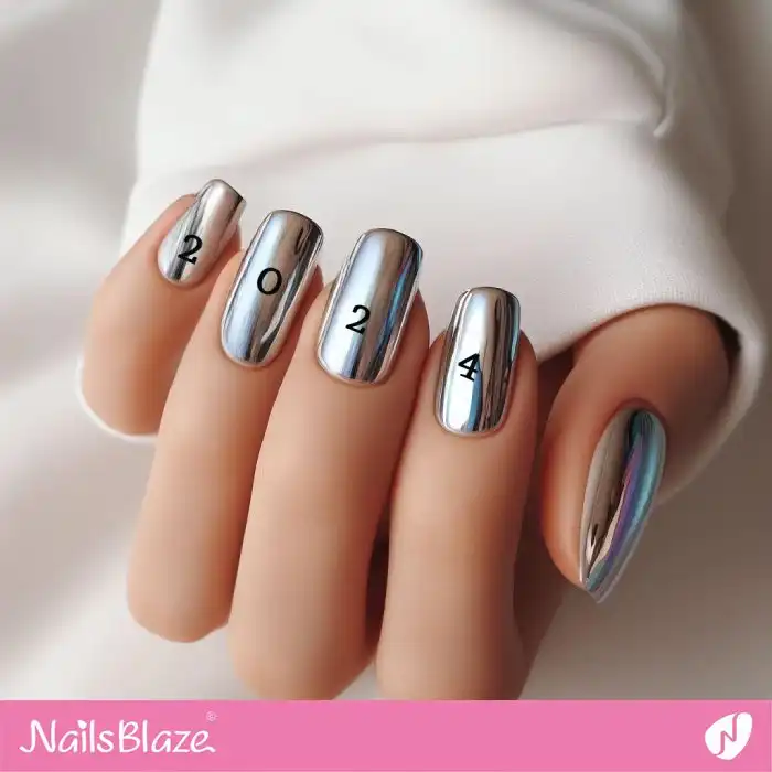 Silver Chrome New Year Nails |  2024 Nails - NB1336